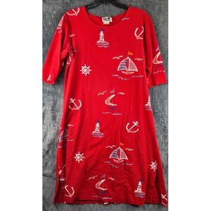 Copa Cabana Red Nautical Sailboat Lighthouse Cotton T-Shirt Dress Womens Large